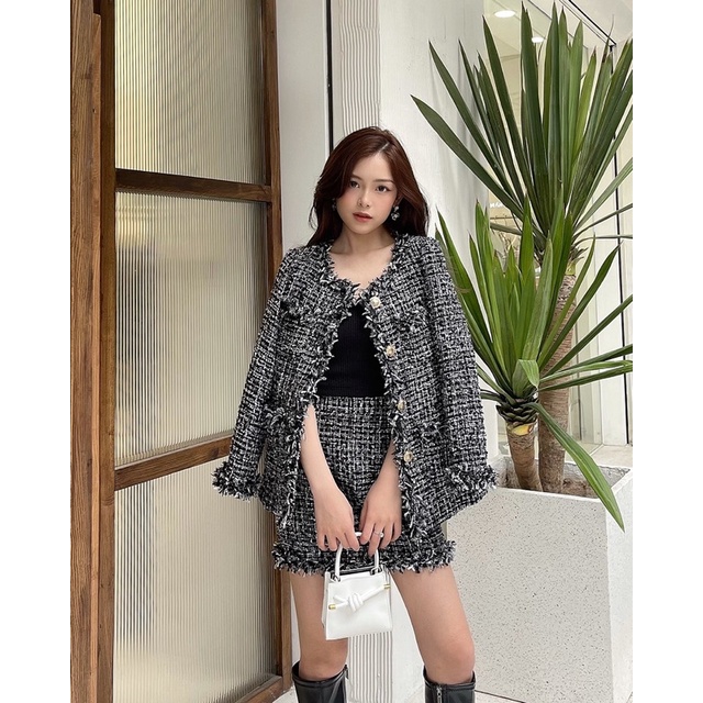 ZIEL Set tweed cao cấp, tua rút thủ công
