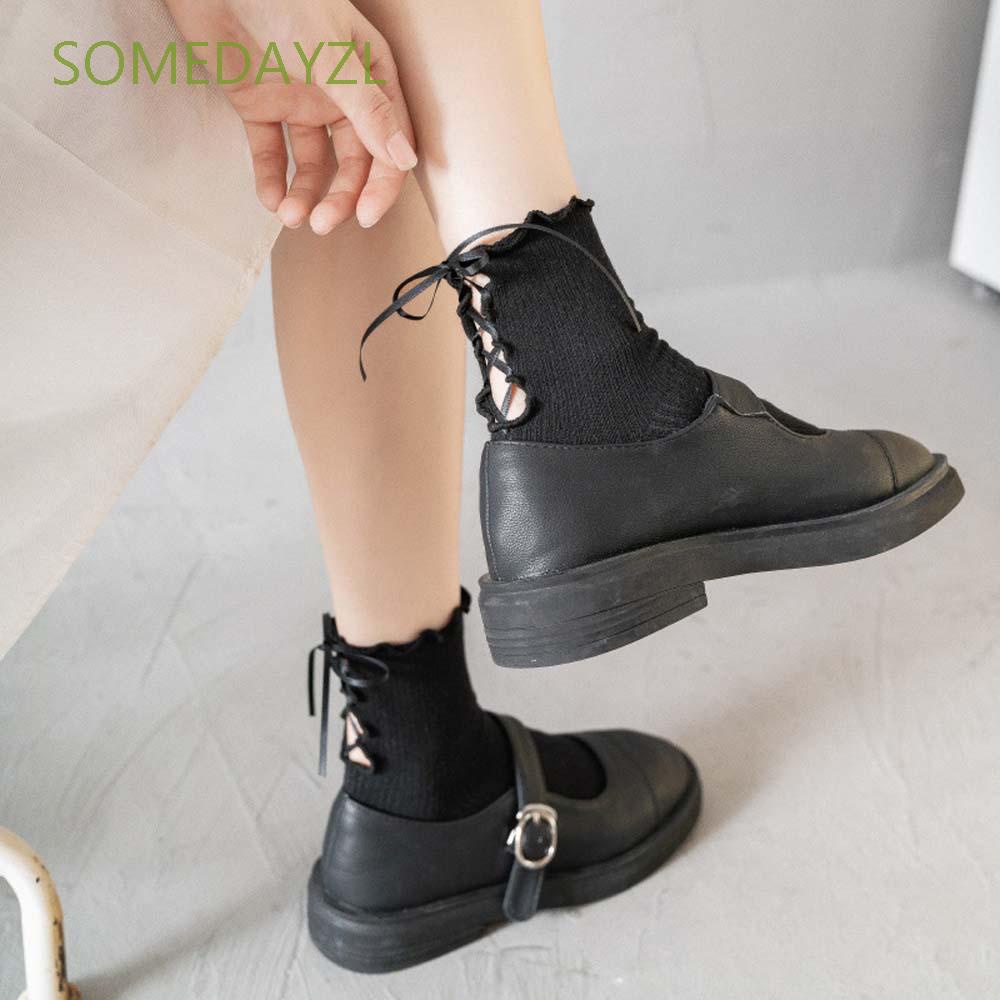 Đôi Vớ Cotton Màu Trắng / Đen Phong Cách Hàn Quốc Thời Trang Mùa Hè Cho Nữ