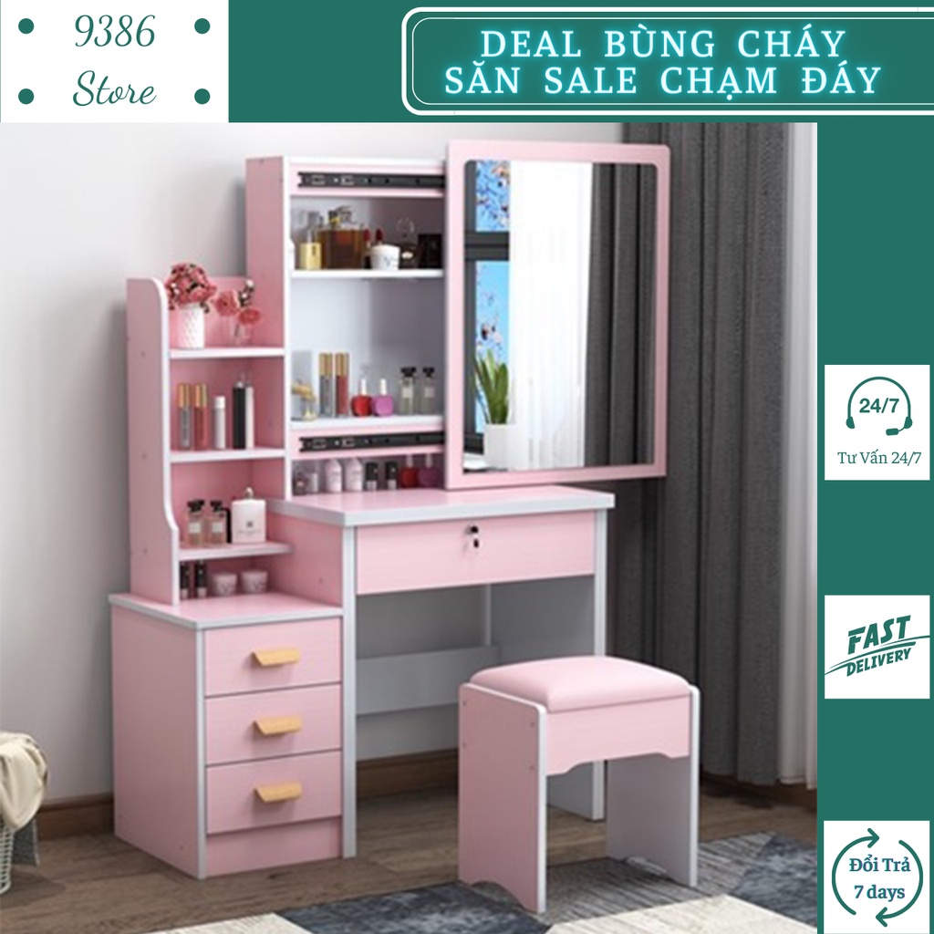 Bàn trang điểm kèm gương ghế tiện dụng 80cm 9386 STORE
