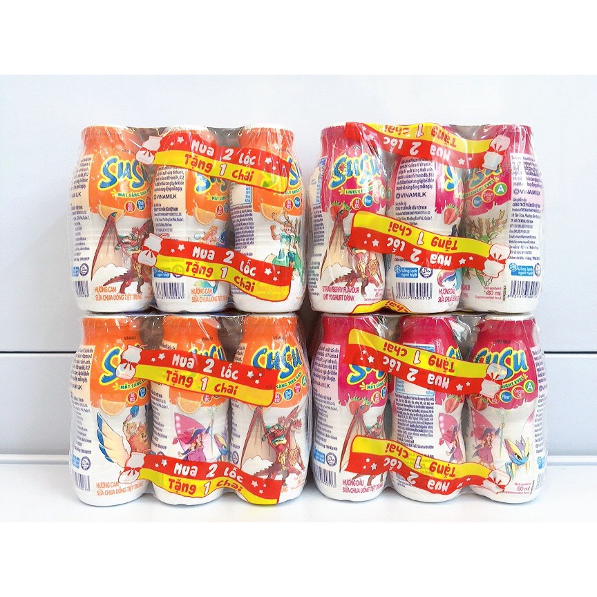 Lốc 6 chai sữa chua uống SuSu Dâu/cam/việt quất 80ml