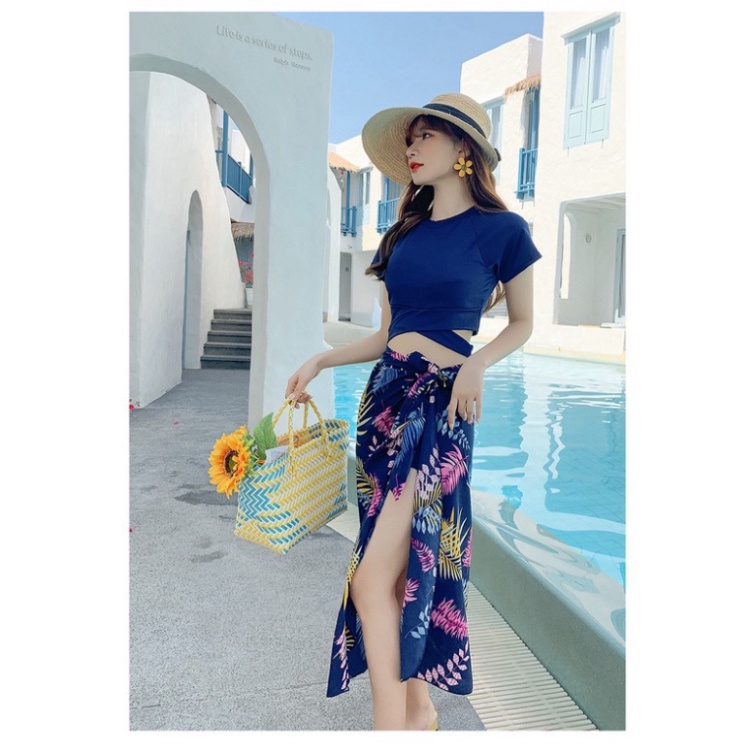 Bikini 2 mảnh kín đáo LUHAZO kèm khăn choàng đi biển đẹp hàng Quảng Châu 9157 DK2T40