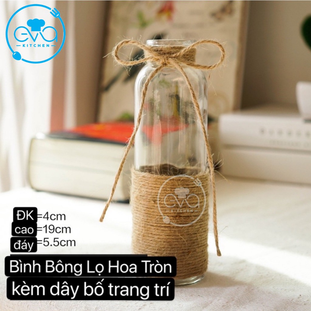 Combo 3 Bình Bông Lọ Hoa Thủy Tinh Tròn Vuông Lục Giác Tặng Kèm Dây Bố Trang Trí