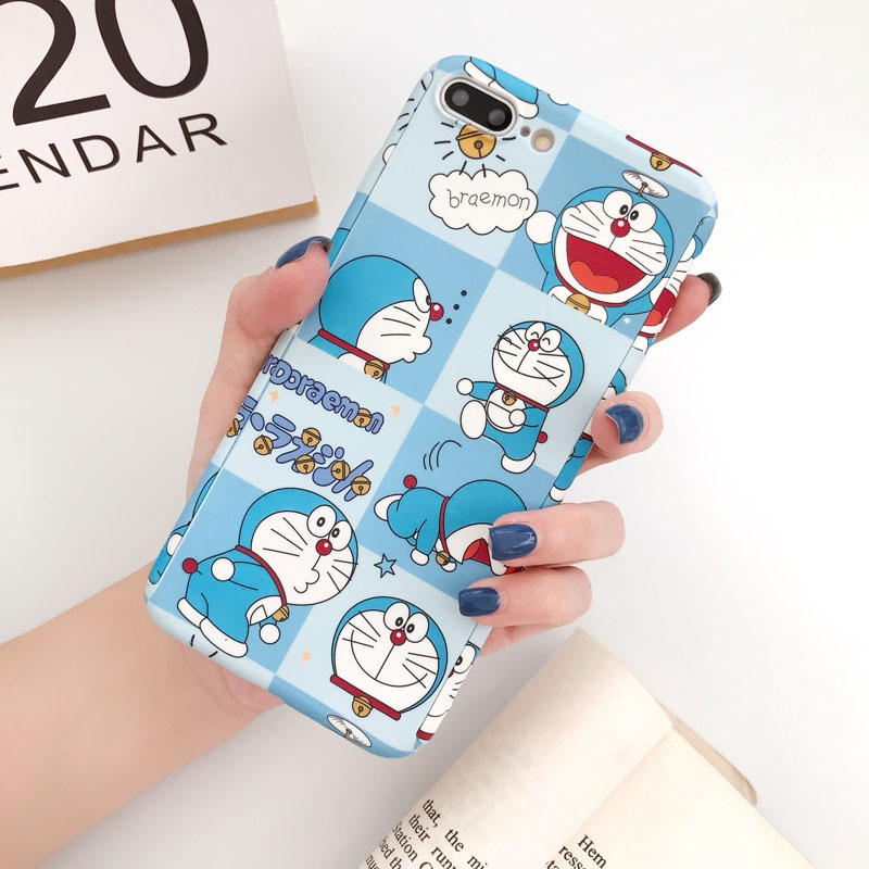 Ốp điện thoại kính cường lực cứng bảo vệ toàn diện 360 độ in hình Doraemon thời trang cho iPhone 12mini 11 12 Pro Max XS XR X 5 5S 6 6S 7 8 Plus