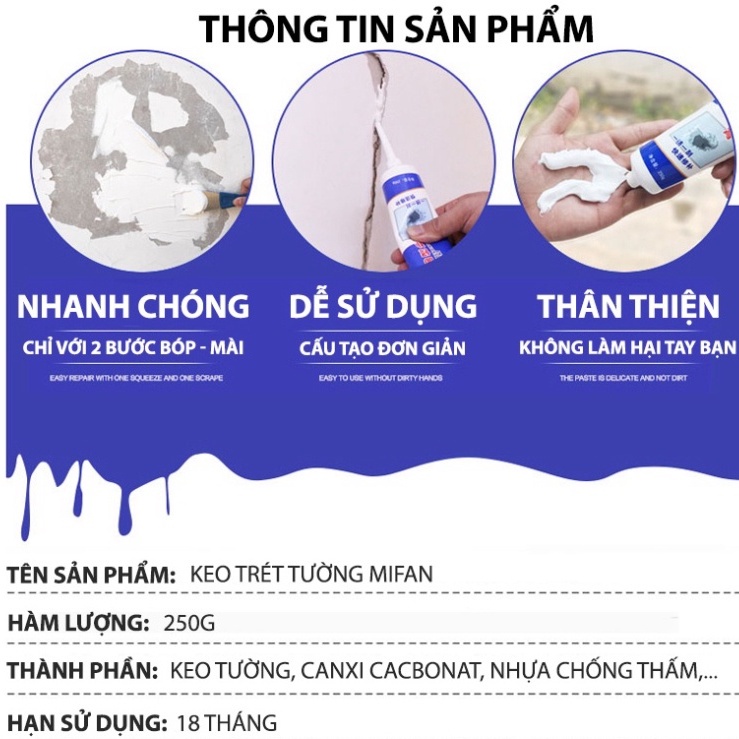 Keo Vá Tường Chống Thấm LKB 250gr, Trám Trét Vết Nứt Khe Hở Tường - Chống Mốc Ẩm GALA HOME
