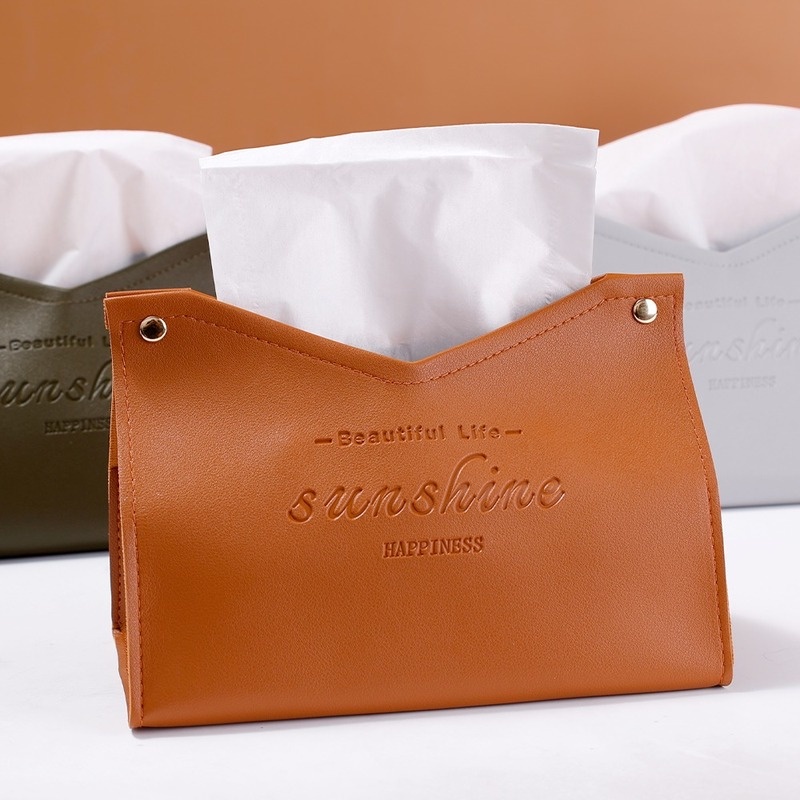 Hộp Đựng Khăn Giấy Bằng Da PU Đa Năng Hình Chữ V Phong Cách Bắc Âu Chống Thấm Nước Tiện Dụng