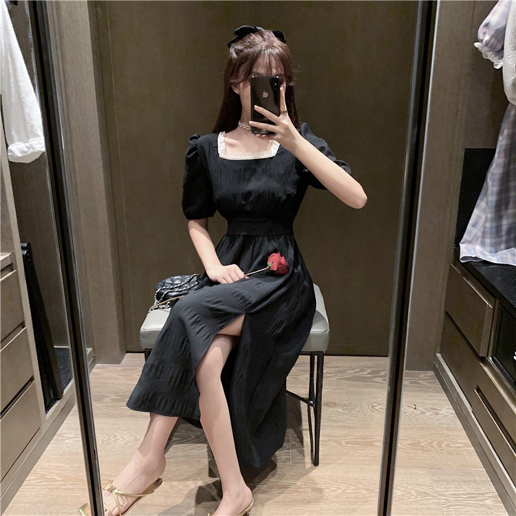 D44 - Đầm Bigsize cổ vuông dáng dài đính hạt