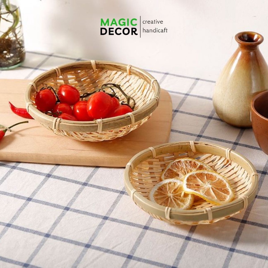 Rổ tre tròn mini đựng hướng dương, đồ ăn, decor trang trí phụ kiện chụp ảnh MAGIC DECOR