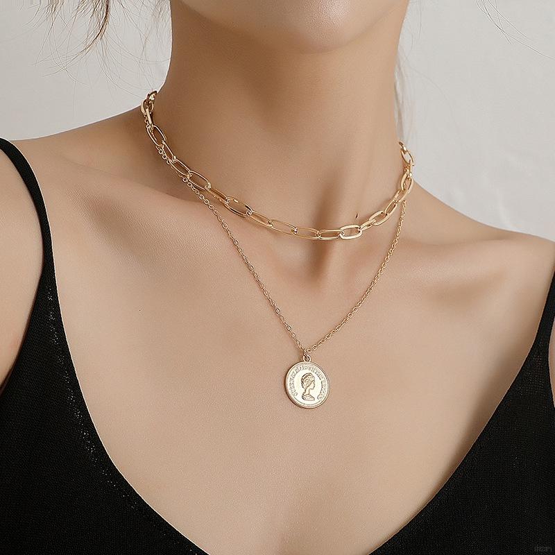 Vòng cổ nhiều lớp mặt đồng xu thời trang cho nữ