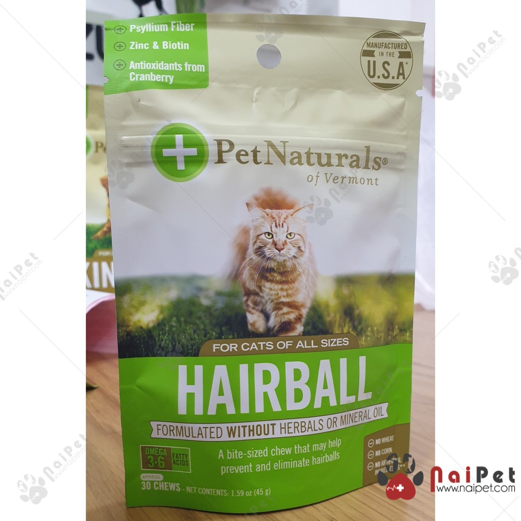 Viên Nhai Hỗ Trợ Da Lông Và Trị Búi Lông Cho Mèo HairBall Pet Naturals Túi 30 Viên