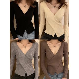 Áo Sweater Tay Dài Cổ Chữ V Dáng Ôm Thời Trang Mùa Xuân 2020 Cho Nữ