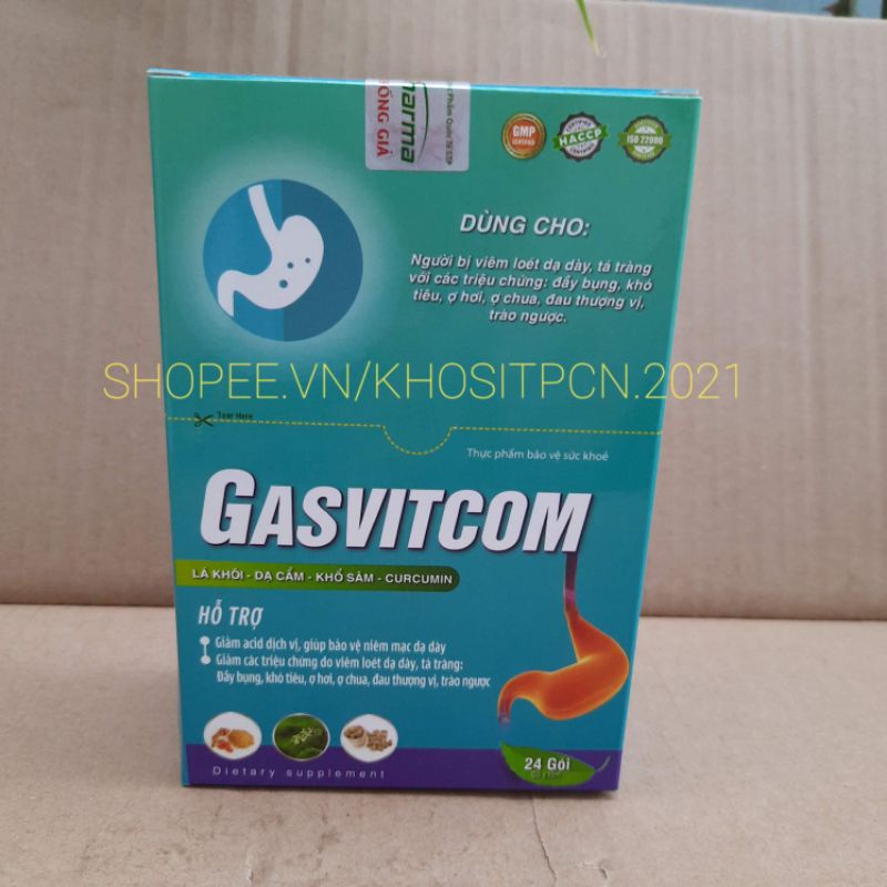 Gel dạ dày GASVITCOM  - giúp giảm đau dạ dày, viêm loét dạ dày tá tràng ,trào ngược dạ dày - Gavicom plus Hộp 24 gó