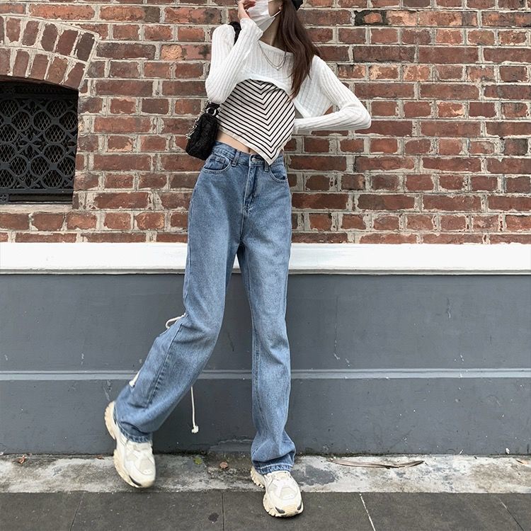 [Jeans] Quần Jean Nữ Cạp Cao Dáng Rộng Mùa Xuân Thu Phong Cách Mới