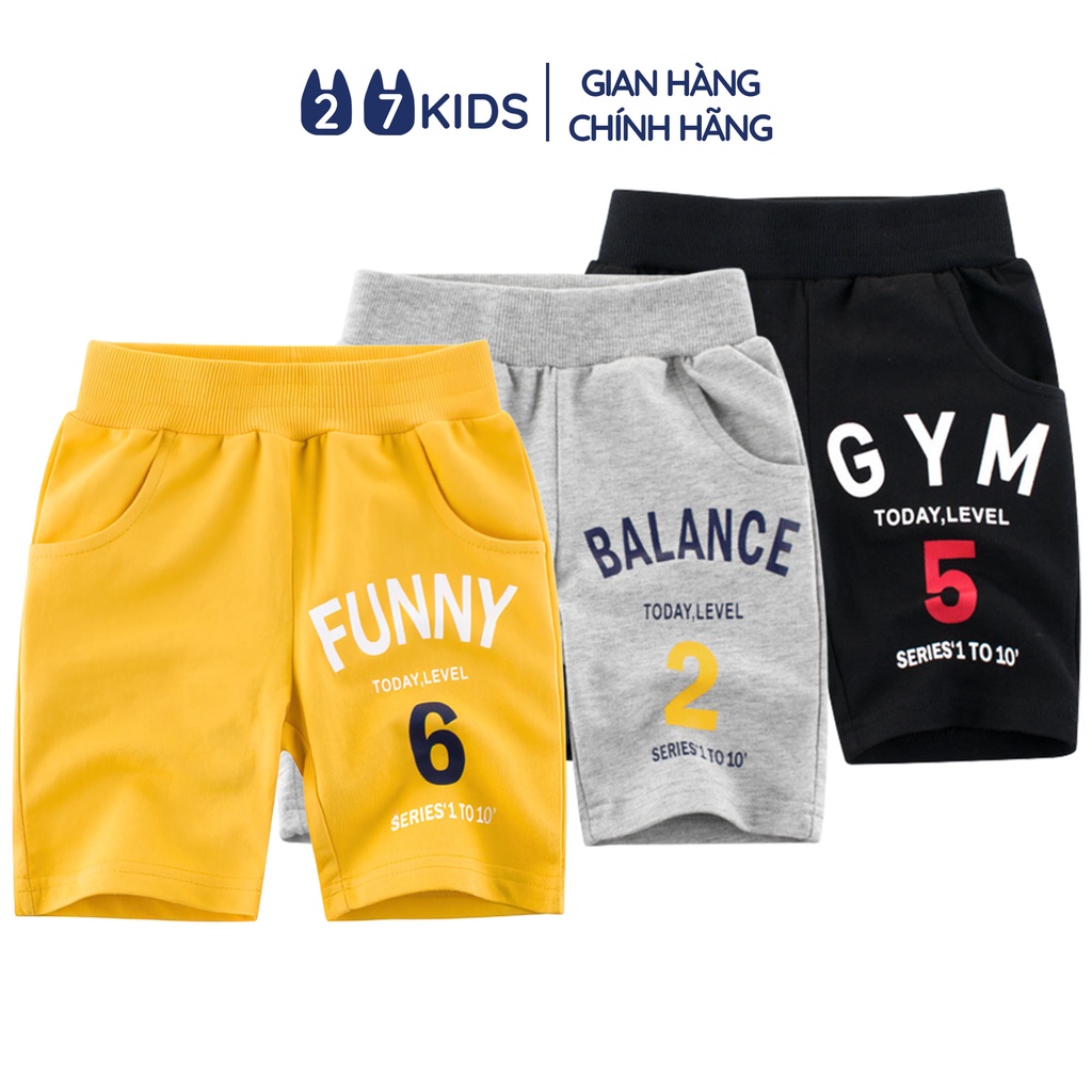 Quần short bé trai 27Kids Quần đùi thể thao nam 100% Cotton cho trẻ từ 2-10 tuổi BSPS2