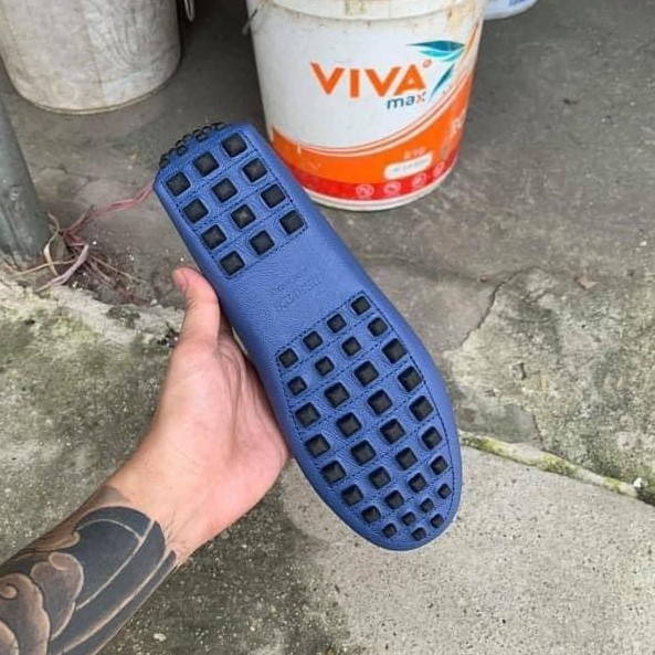 👞HIGH FASHION👞 Giày Moca da bê Like Auth xanh lưỡi đen móc khóa bạc NV MLN HV size 4-5-6-7-8