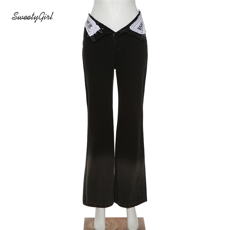 Quần Jean Dài Lưng Cao Màu Đen Trơn Cài Nút Thời Trang 2022 Cho Nữ