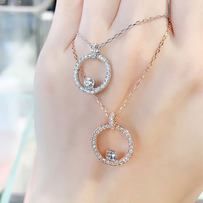 Dây Chuyền Mặt Nhẫn Tròn Đính Kim Cương Pha Lê Swarovski Làm Quà Tặng Sinh