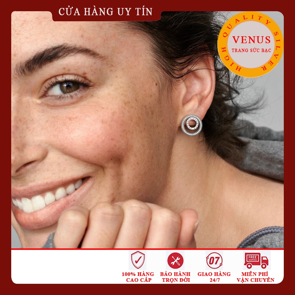 [Hàng cao cấp] Bông tai bạc 925 tròn 2 vòng- Trang sức bạc Venus
