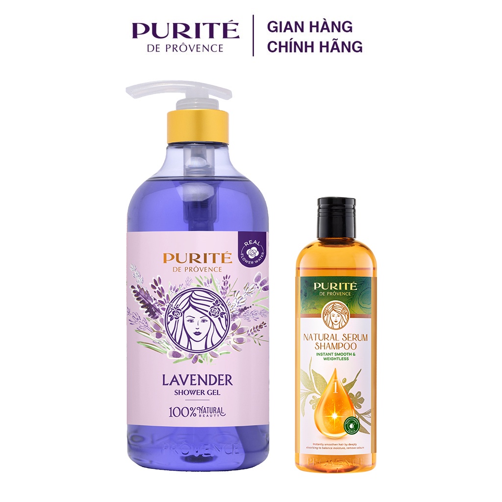 Combo Sữa Tắm Thiên Nhiên Purité Hoa Oải Hương 850ml + Dầu gội Purité serum thiên nhiên không bết dầu 330ml | BigBuy360 - bigbuy360.vn