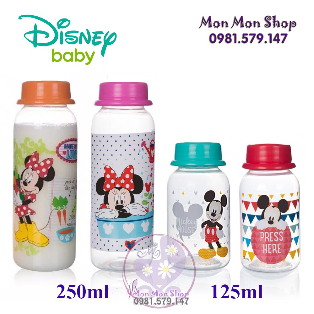 Bình trữ sữa, bình đựng sữa mẹ 125ml/ 250ml Disney made in Thailand (nhựa an toàn, không BPA)