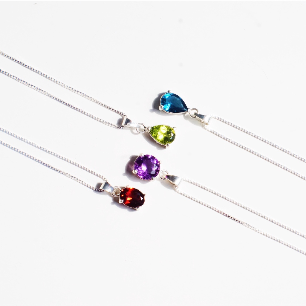 Dây chuyền đá garnet đỏ lựu mặt cắt giác tinh tế An Gem