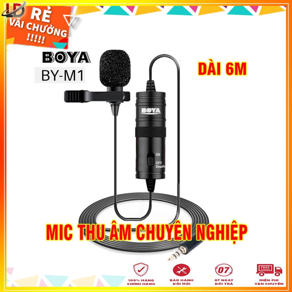 Micro gài áo , Mic thu âm cho điện thoại, máy ảnh Boya By-M1 , dài 6m - Hàng chính hãng