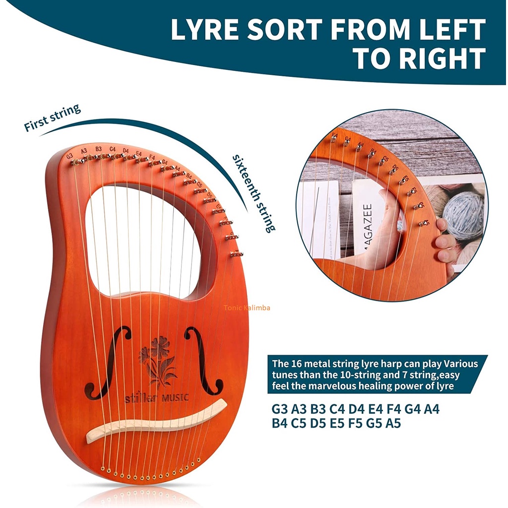 Đàn lyre 16 dây STILLER Gỗ Sitka Spruce -Tặng phụ kiện như hình STIME01759- Hàng chính hãng