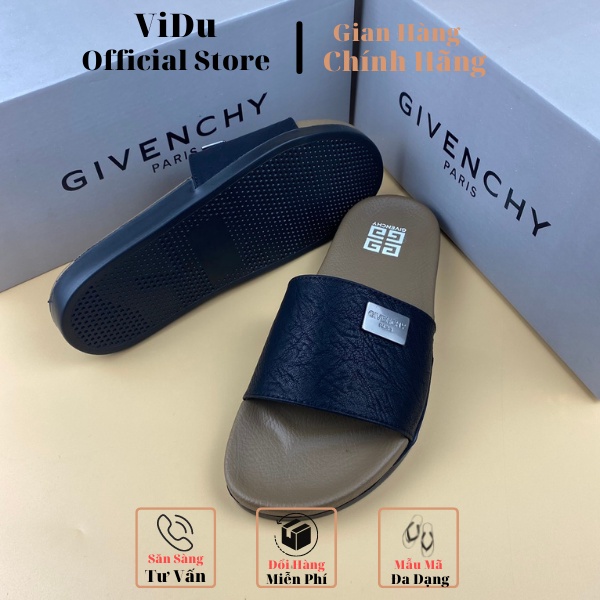 Dép nam thời trang Gy.venchy ViDu 21151 bốn màu hot quai da đế cao su đi êm chân, mặt đính logo kim loại cực sang