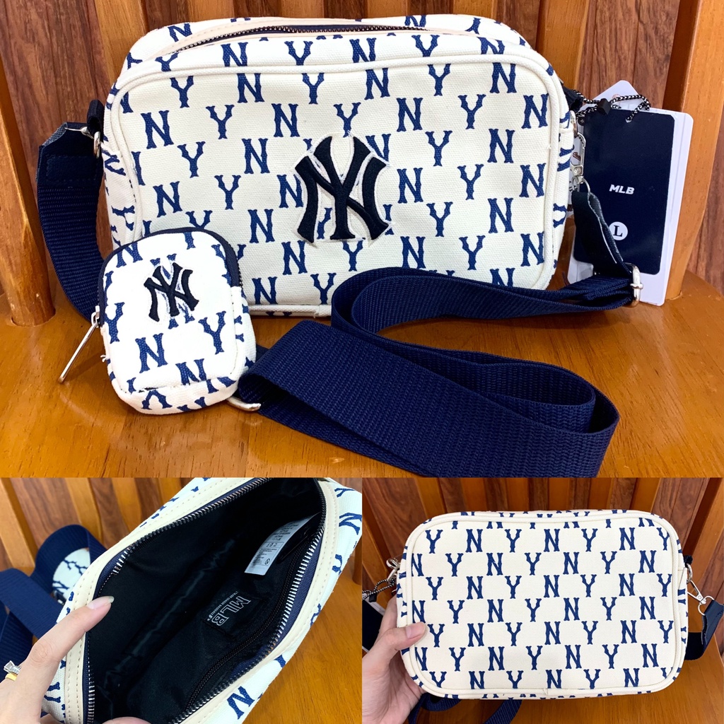 ẢNH THẬT / TRẮNG - Túi Đeo Chéo MLB Monogram New York Jacquard Crossbody Bag Kèm Túi Mini VNXK - NY HÀNG XUẤT DƯ B413