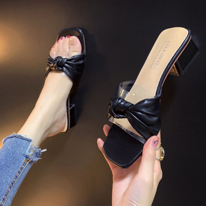 ℗Sandals and slippers women s outer wear fashion open-toed thick heel summer women s shoes 2019 new all-match no-heel lazy flip-flop