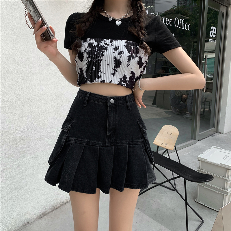 Chân Váy Jean Chữ A Lưng Cao Phong Cách Retro Hàn Quốc | BigBuy360 - bigbuy360.vn
