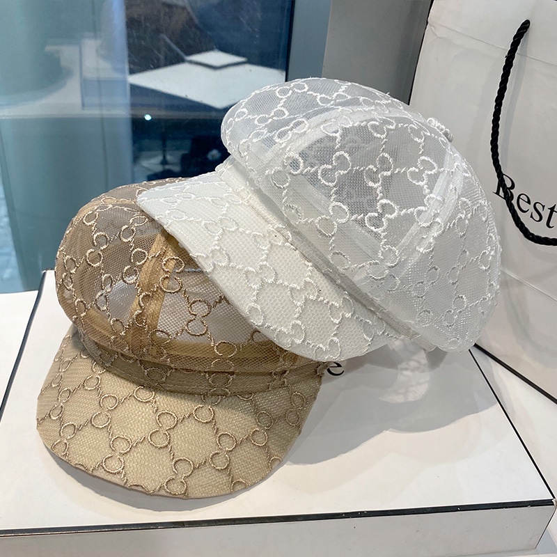 Nón beret phối lưới hình bát giác thoáng khí chống nắng dễ phối đồ phong cách Hàn Quốc thời trang mùa hè