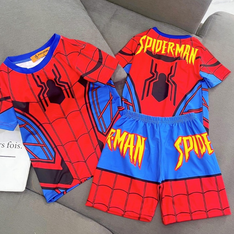 Bộ cộc tay cho bé trai chất thun lạnh in 3D spider man, siêu nhân,thor, captain americar Xu Xu Kids