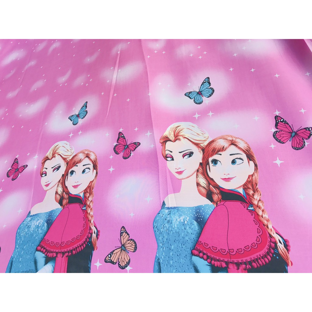 Vải tole, vải lanh họa tiết công chúa Elsa nền hồng