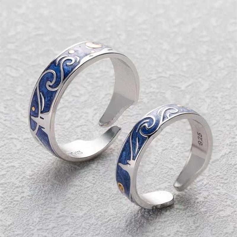 Nhẫn nam nữ tròn Loki Accessories màu bạc thời trang chất Titan đẹp đơn giản không gỉ - Nhẫn Đôi VanGogh (1 đôi)