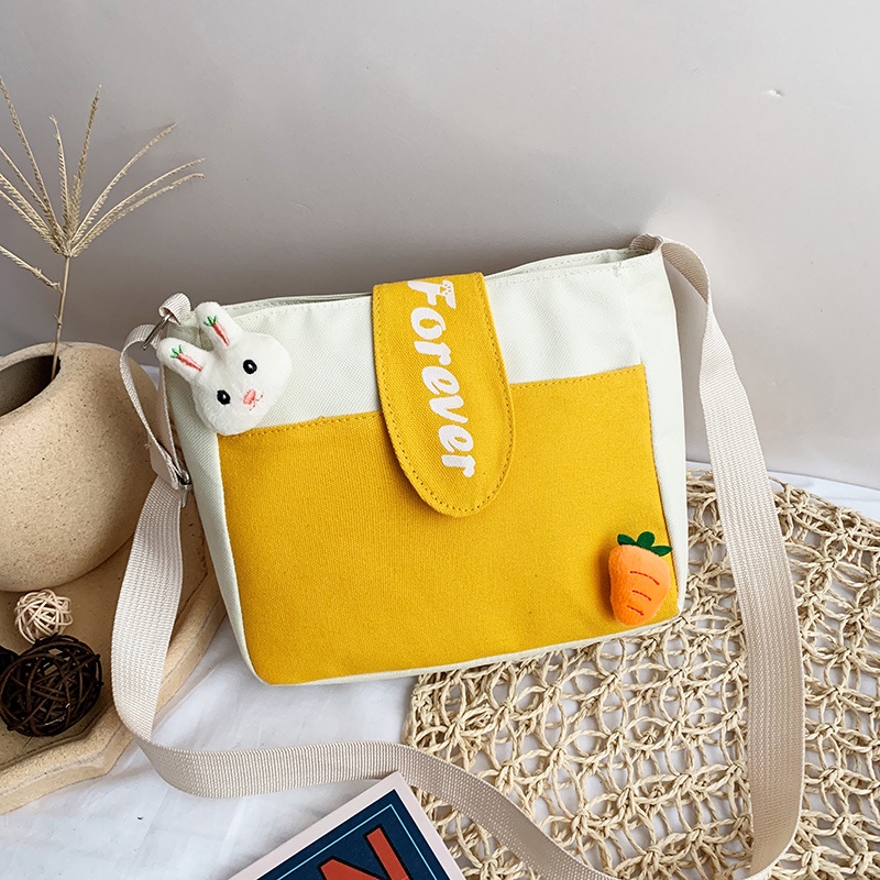 Túi tote đeo vai IELGY vải canvas mềm in họa tiết hoạt hình tươi mới cá tính cho nữ sinh