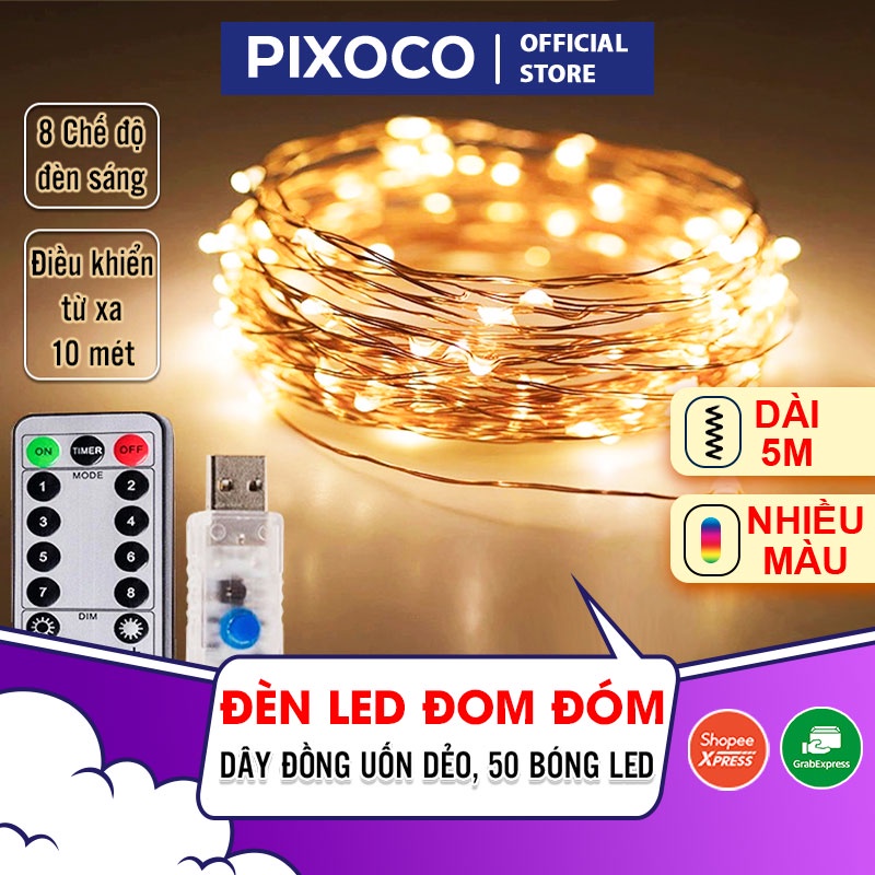 Dây đèn led đom đóm Fairy Light 8 chế độ sáng, đầu cắm USB kèm điều khiển từ xa