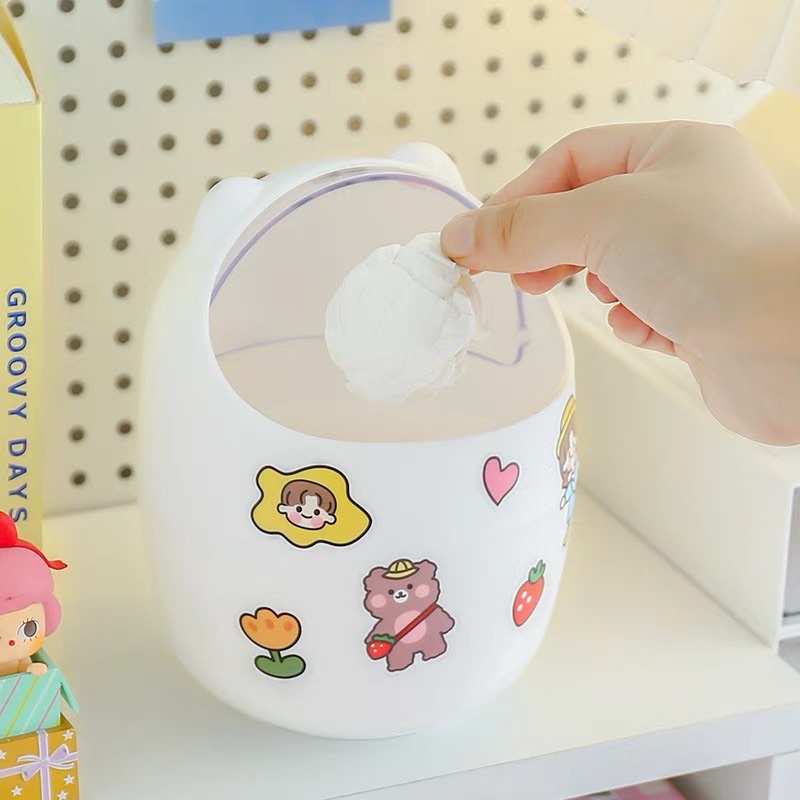 Thùng rác mini , hộp đựng bút cute để bàn hình gấu có nắp dùng decor bàn học