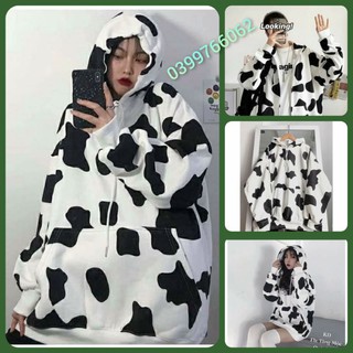 Áo Khoác Hoodie Unisex Bò Sữa Form Rộng Siêu Cute - hooide Dây Kéo/Chui