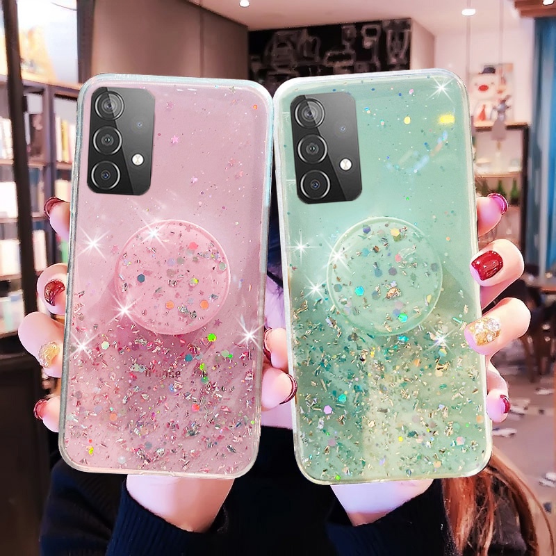 Ốp Điện Thoại Kim Tuyến Sao Lấp Lánh Có Vòng Đỡ Cho Samsung Galaxy A73 A33 A53 A22 A13 5G M53 M33 M13 A22 4G