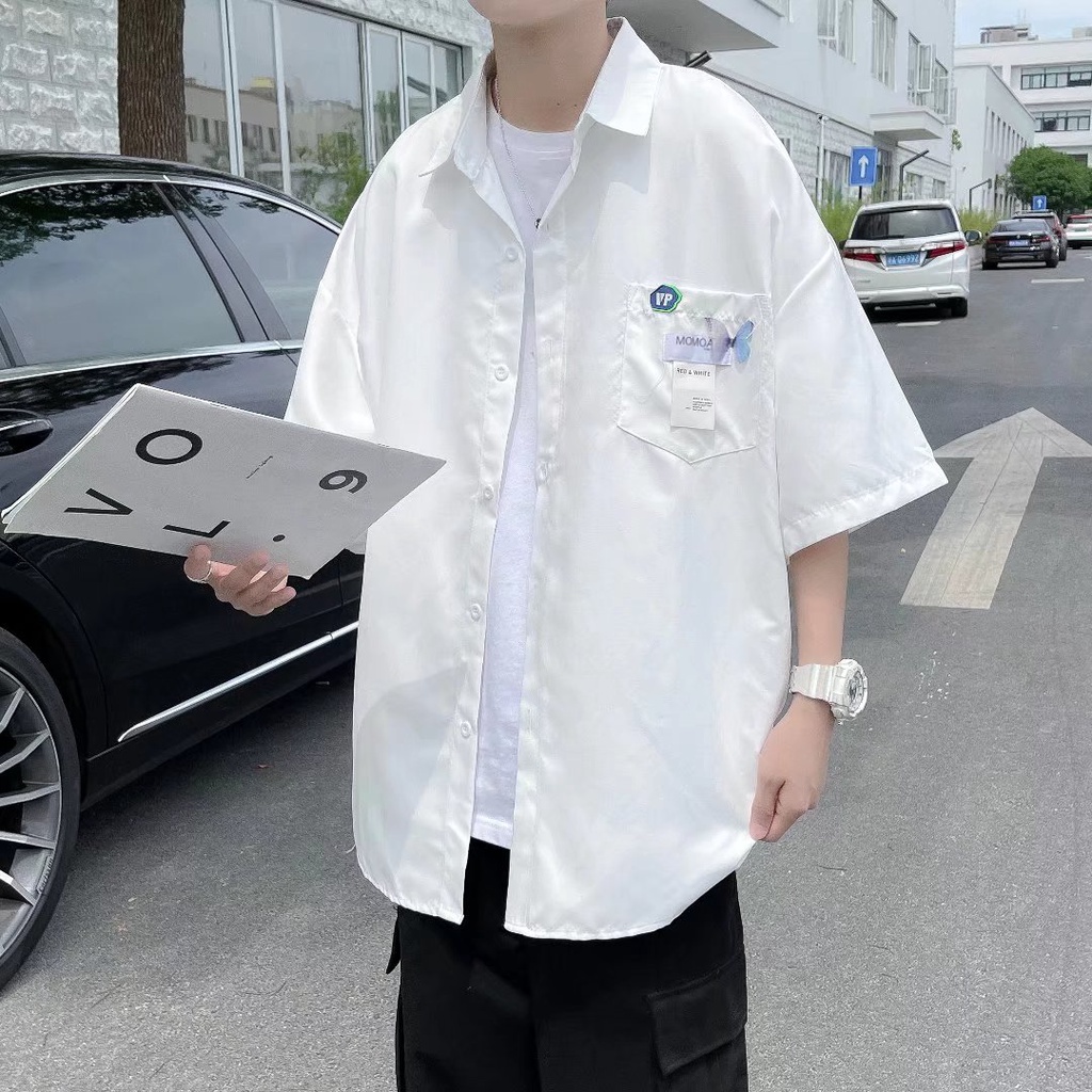 Áo Sơ Mi Ngắn Tay Dáng Rộng Cỡ Lớn Phối Túi Thoáng Khí Thoải Mái Thời Trang Cho Nam