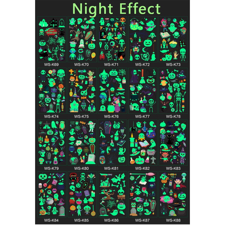 1 Tấm Hình Xăm Dán Dạ Quang Màu Xanh Lá Dùng Cho Tiệc Halloween