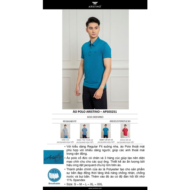 Áo thun polo nam có cổ bẻ cao cấp Aristino phông trơn đẹp dáng suông chất Polyester thể thao thấm hút tốt APS032S1