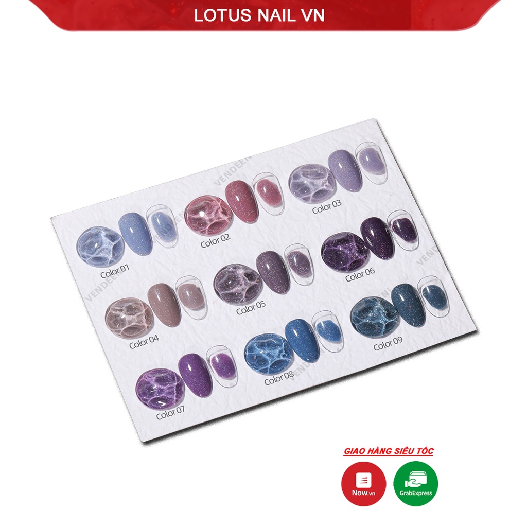 Set sơn gel nhũ giả bột 9 màu cao cấp Vendeeni mã A23 tặng kèm bảng màu