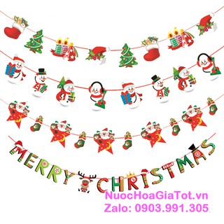 Dây cờ chữ giấy Merry Christmas ông già santa người tuyết cây thông trang trí giáng sinh noel noen quà tặng