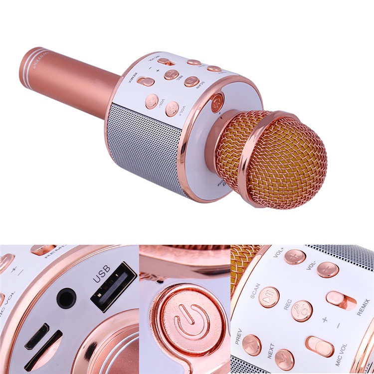 Micro Hát Karaoke kiêm loa Bluetooth Không Dây WS 858 Âm vang