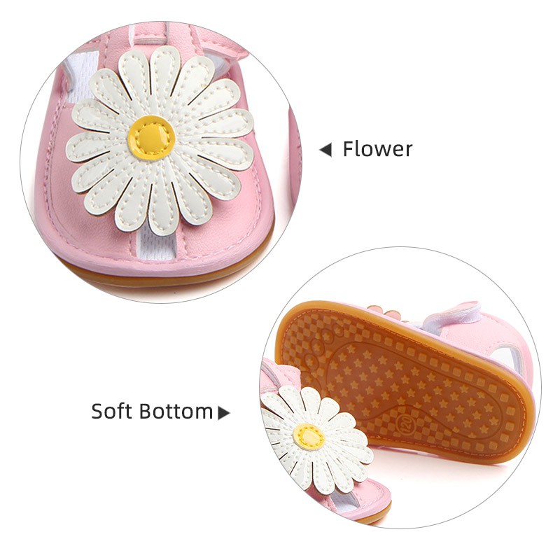 Sandal hoa chống trượt chất liệu da PU cho bé gái
