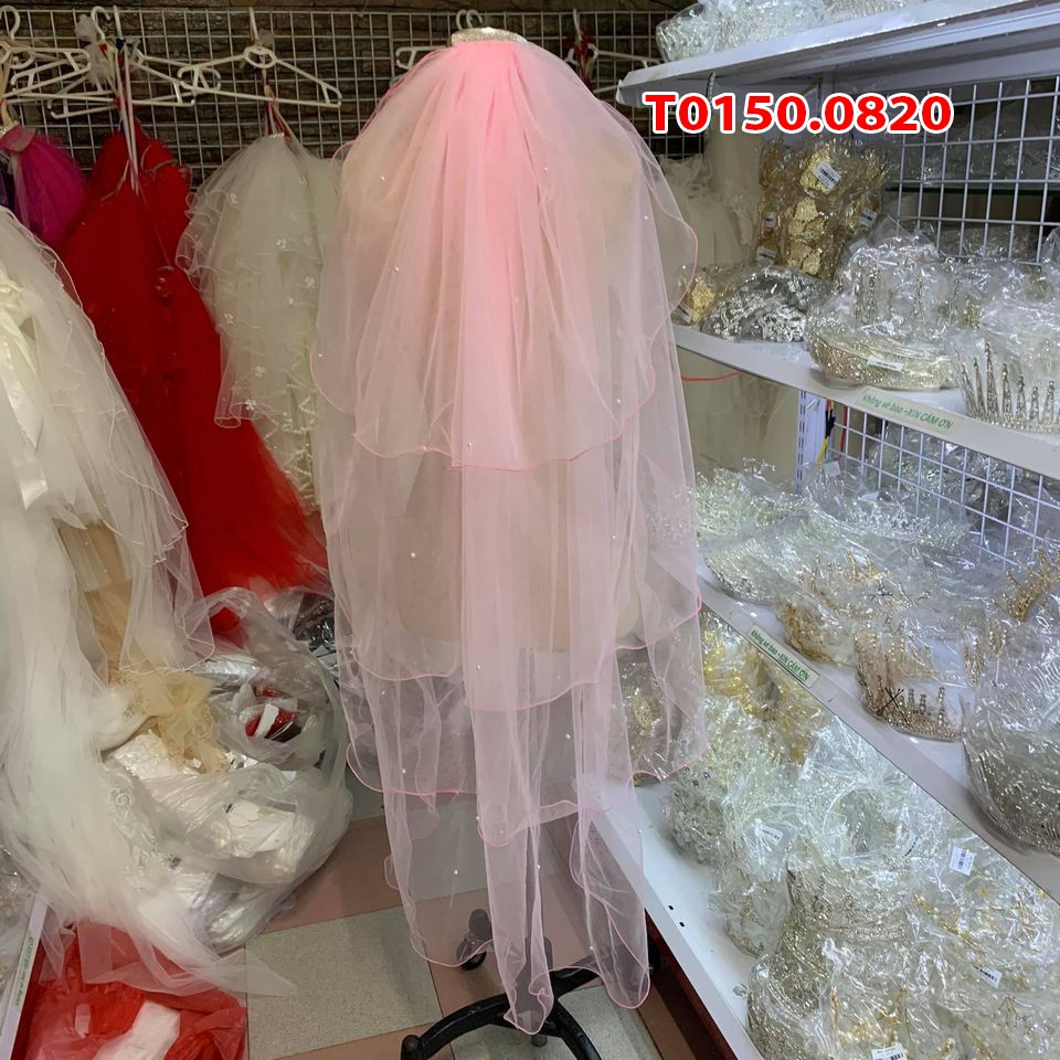 Voan lúp cài tóc cô dâu 4 lớp mẫu mới màu hồng | Shopee Việt Nam