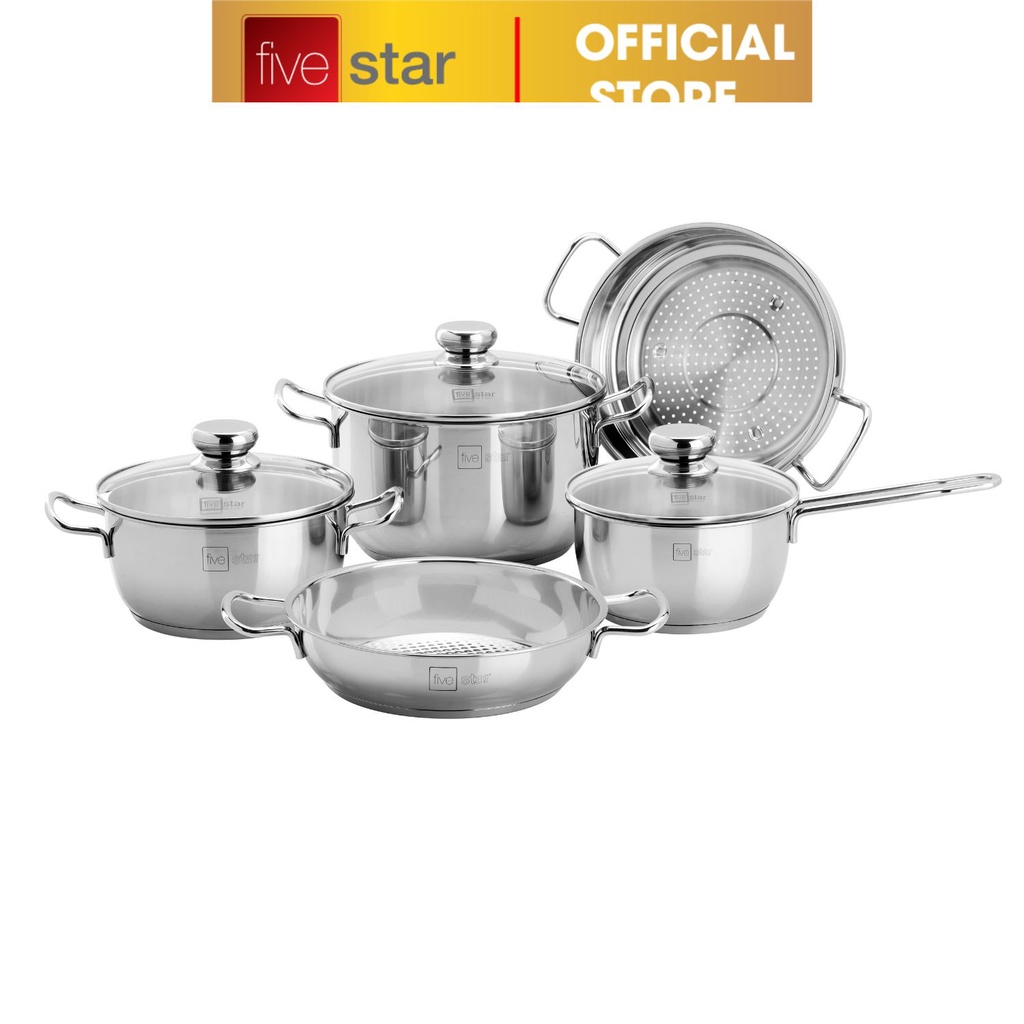 Bộ nồi inox 430 cao cấp FIVESTAR 3 đáy bếp từ nắp kính
