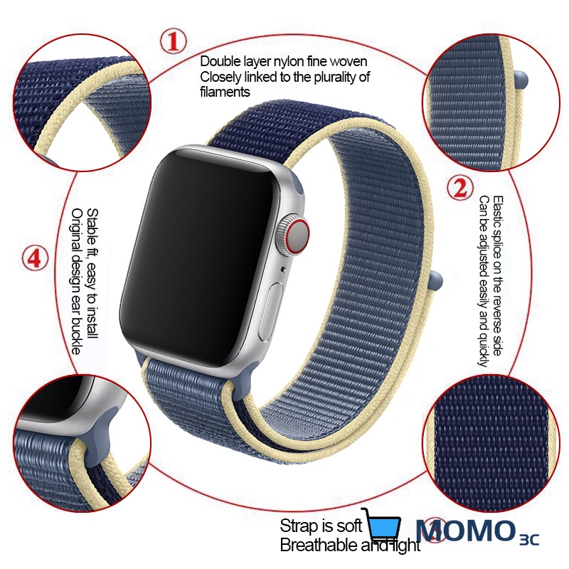 Dây đeo sợi Nylon thoáng khí thay thế cho đồng hồ thông minh Smart watch Series 7 6 5 SE 4 3 45mm 41mm 38MM 42MM 40MM 44MM