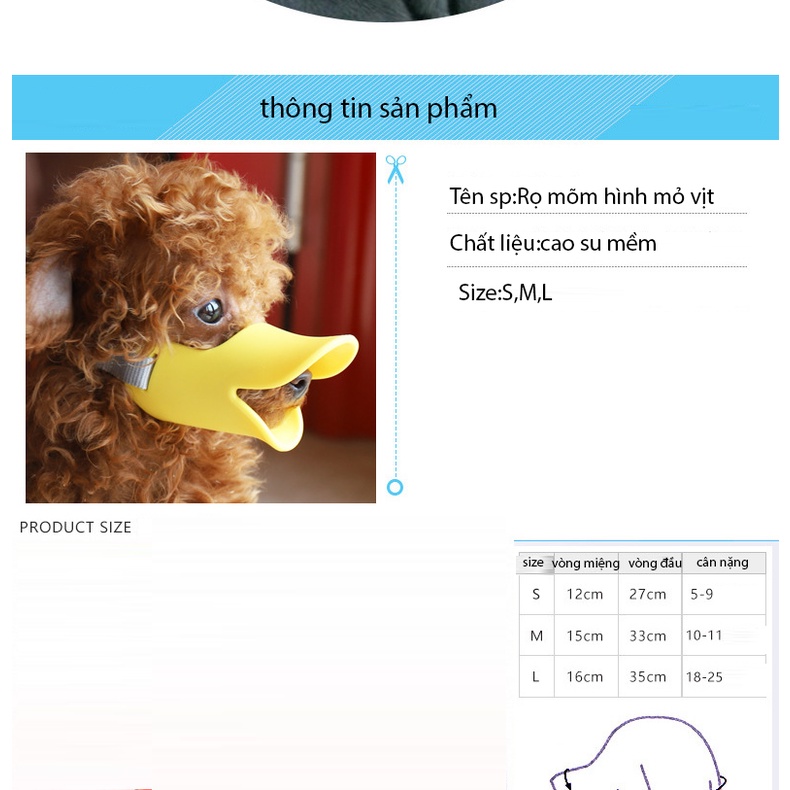 Rọ mõm chó mỏ vịt cho chó nhỏ,chó con,chó to lớn chống cắn chống sủa bằng nhựa Cao Cấp An Toàn Siêu bền CANDYPETS RM02